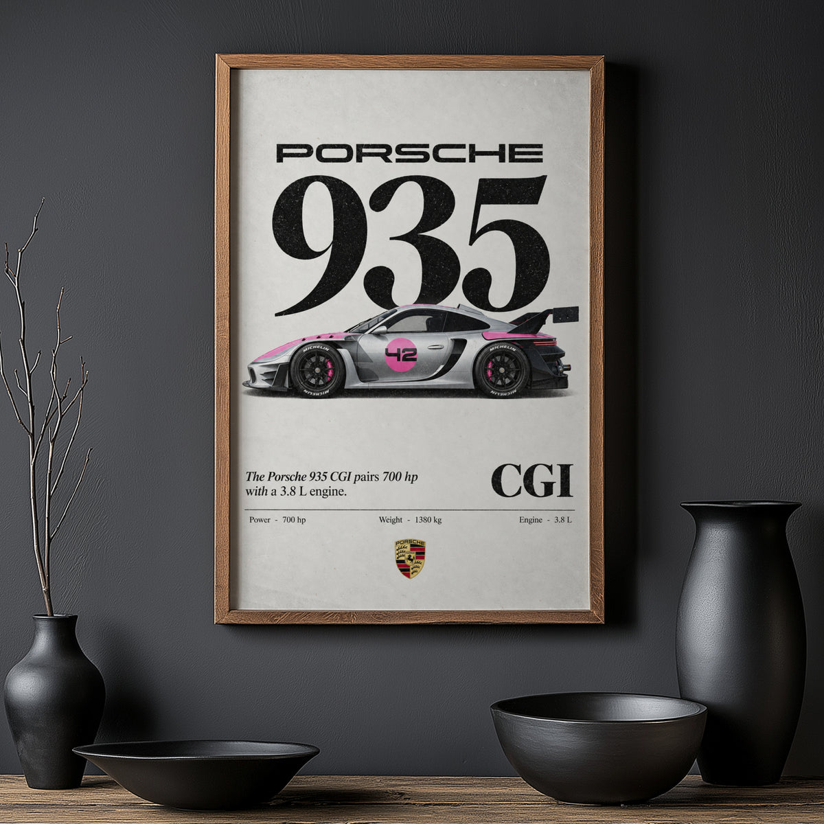 Vintage Porsche 935 Print, Racing Car Wall Art