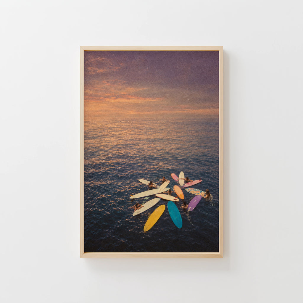 Vintage Surf Print, Sunset Longboards Poster, Wall Art