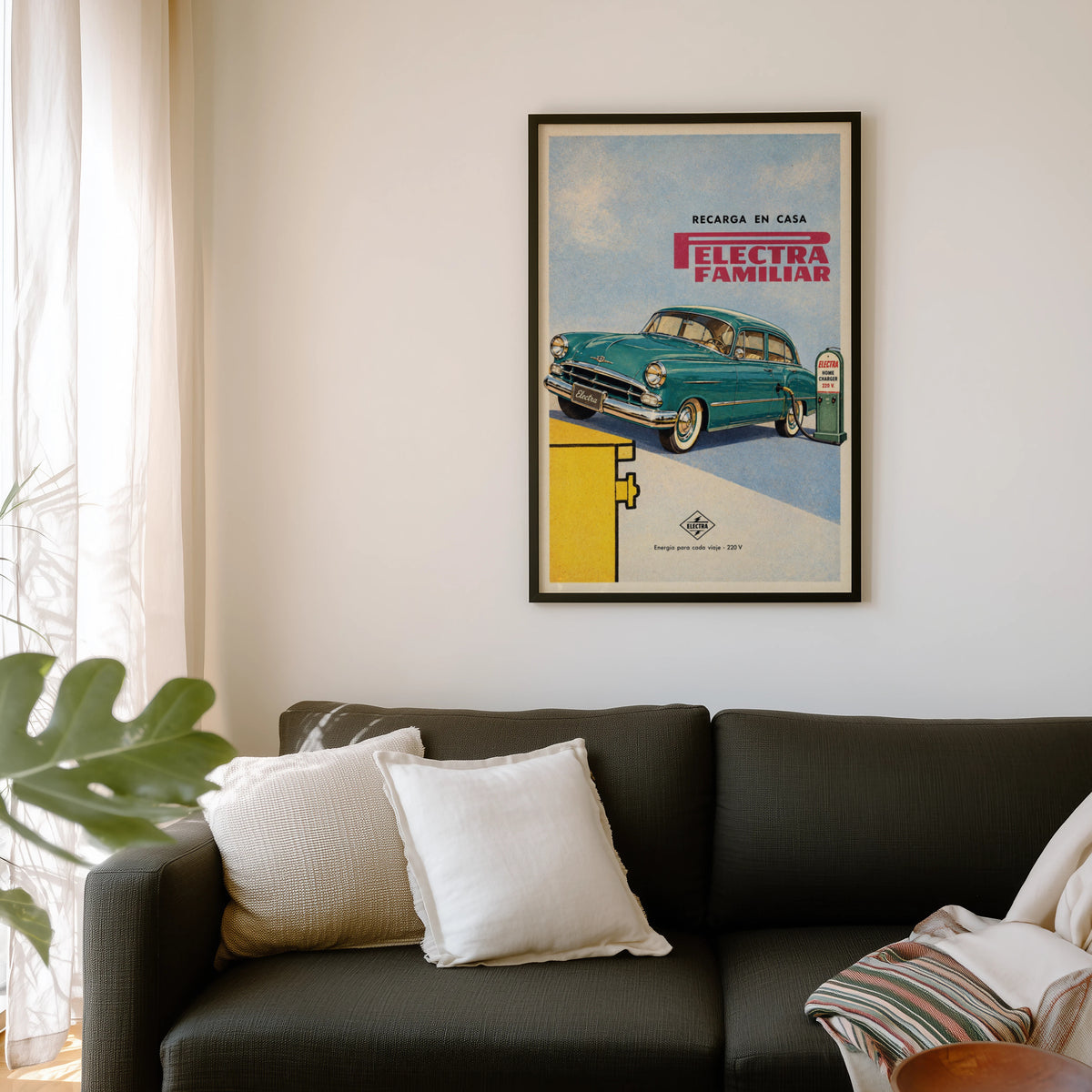 Vintage Teal Car Poster, Retro Advert Wall Art, Print