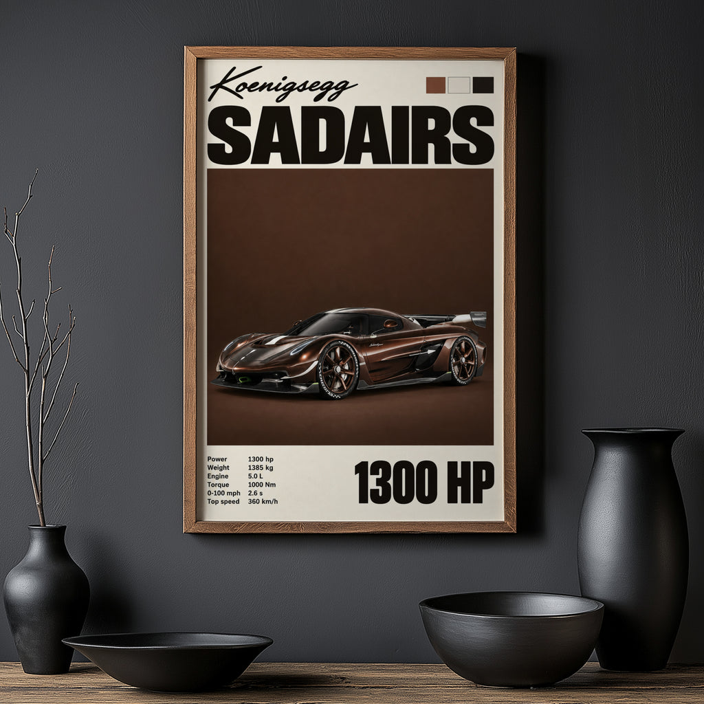 Vintage Koenigsegg Sadairs Print, Hypercar Wall Art