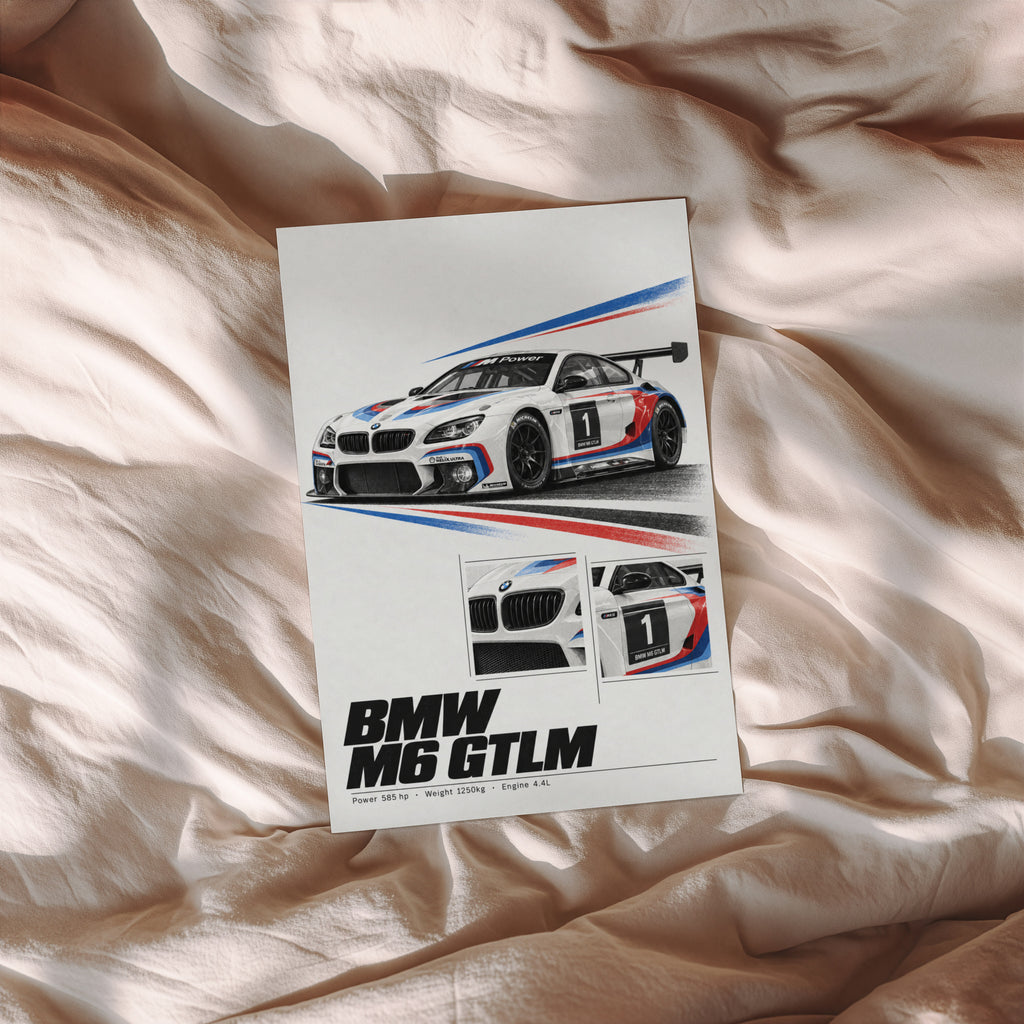 Vintage BMW M6 GTLM Print, Racing Car Wall Art