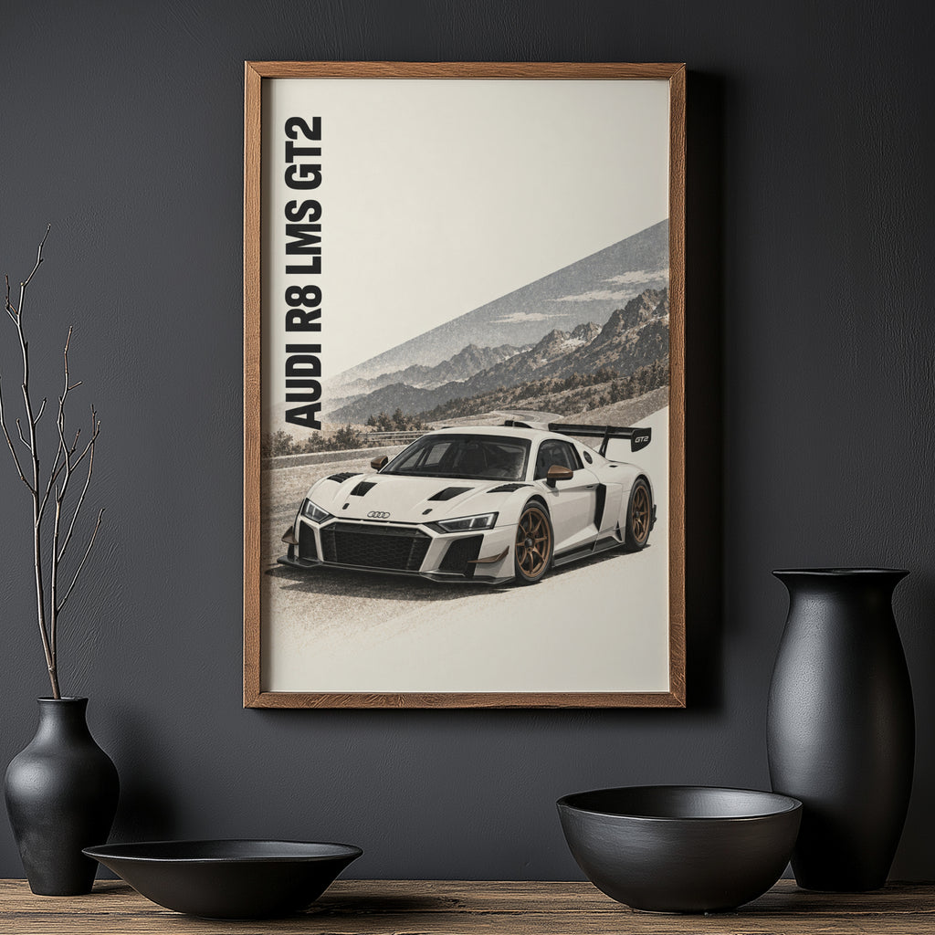 Vintage Audi R8 LMS GT2 Print, Racing Car Wall Art