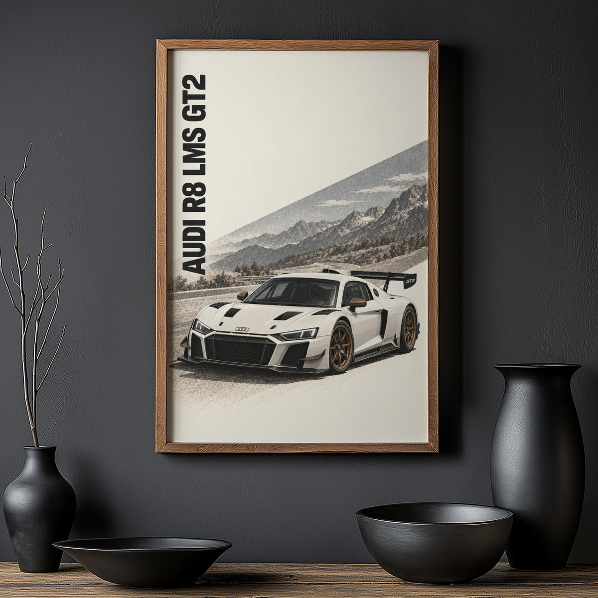 Vintage Audi R8 LMS GT2 Print, Racing Car Wall Art