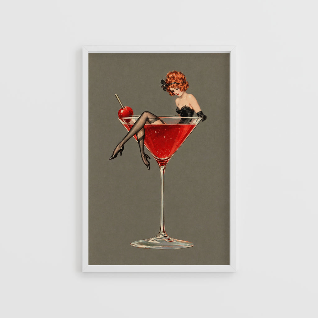 Vintage Cocktail Print Poster, Martini Pin Up Wall Art