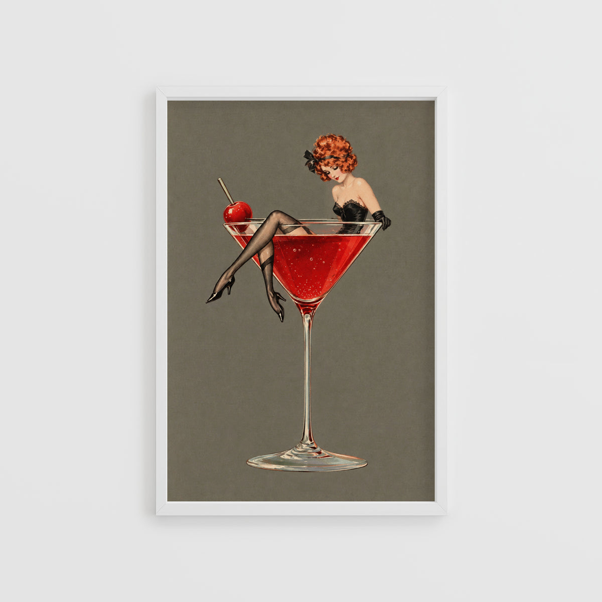 Vintage Cocktail Print Poster, Martini Pin Up Wall Art