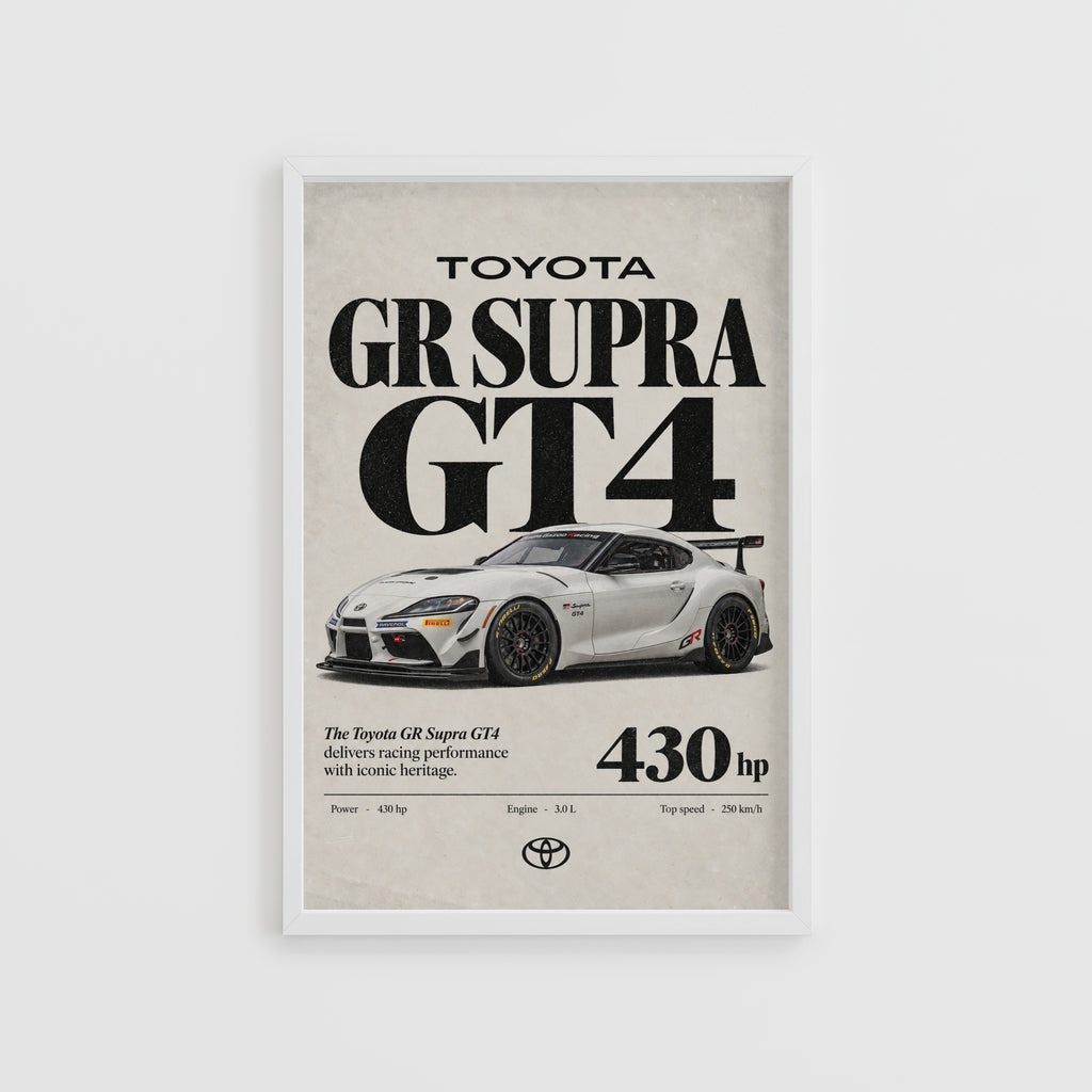 Vintage Toyota Supra GT4 Print, Race Car Wall Art