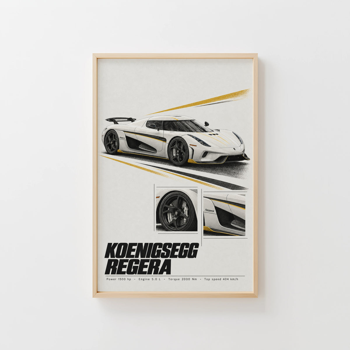 Vintage Koenigsegg Regera Print, Supercar Wall Art