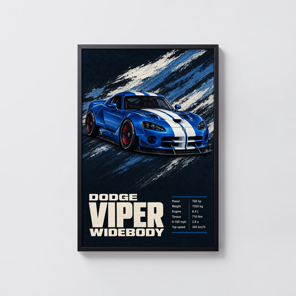 Vintage Dodge Viper Widebody Print, Blue Car Art
