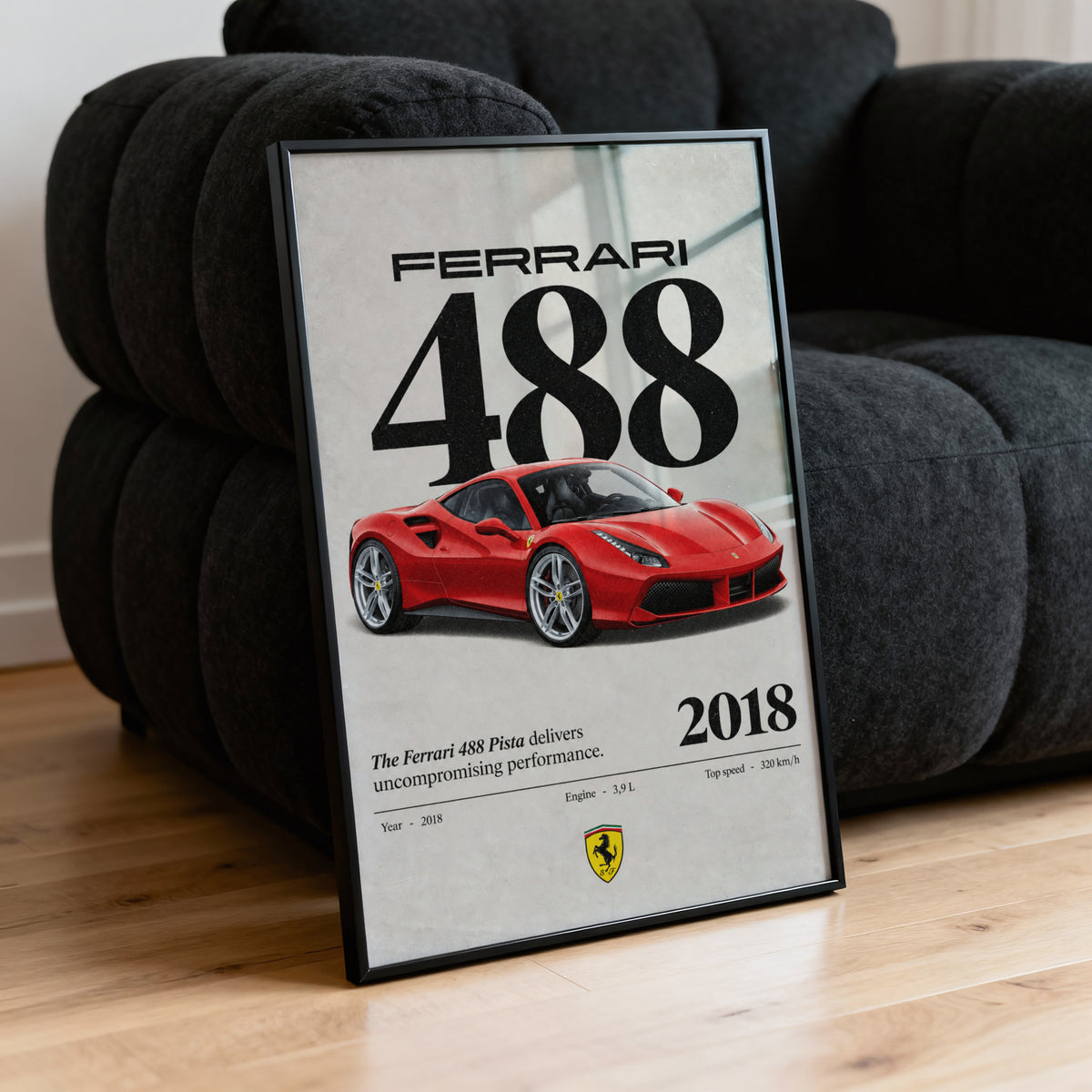 Vintage Ferrari 488 Pista Print, Red Supercar Art