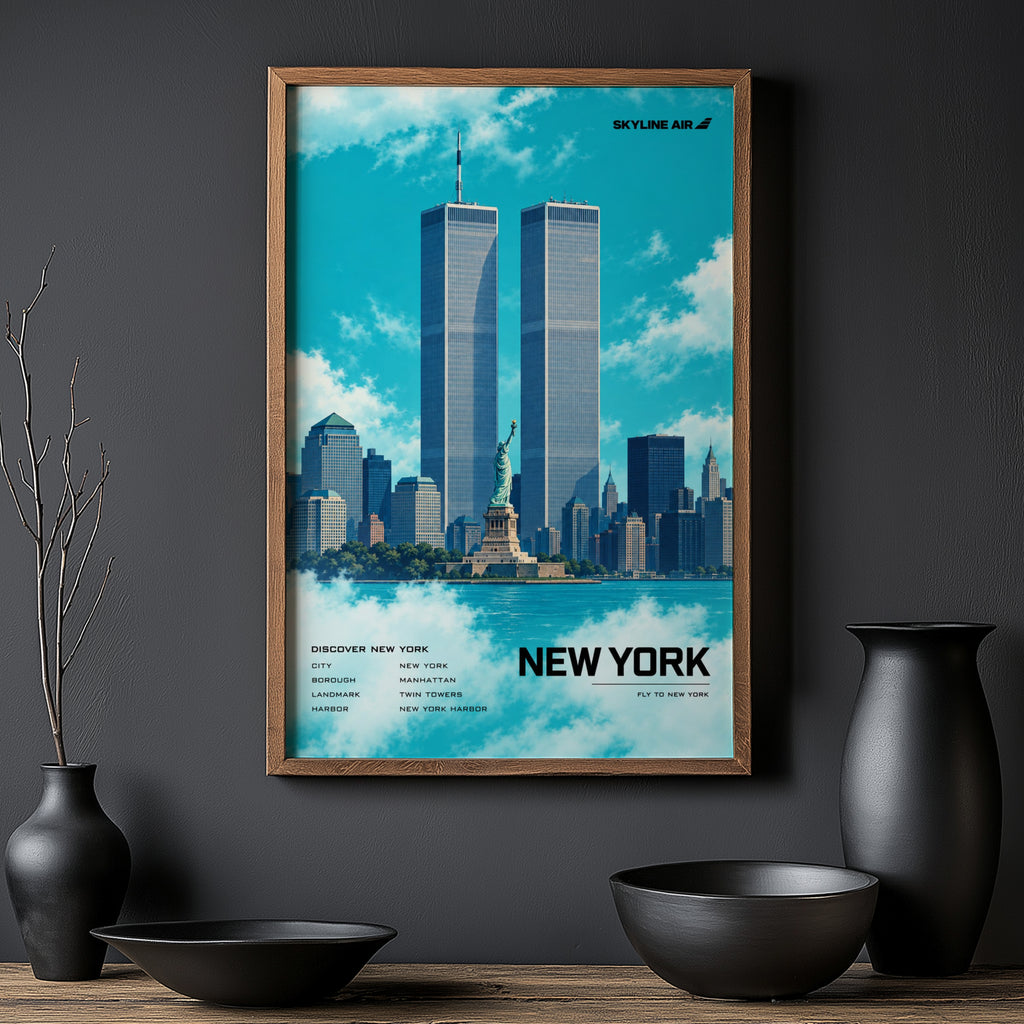 Vintage New York Poster, Twin Towers Wall Art Print