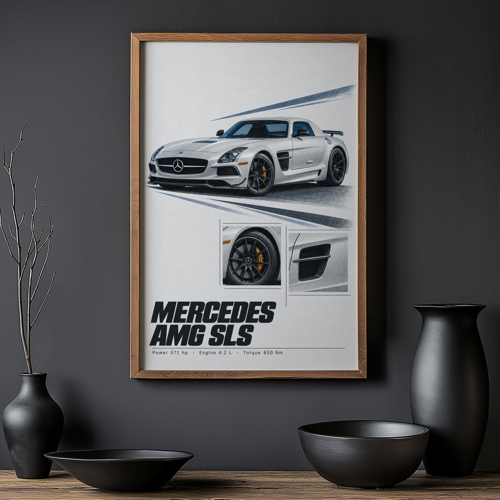 Vintage Mercedes AMG SLS Print, Supercar Wall Art