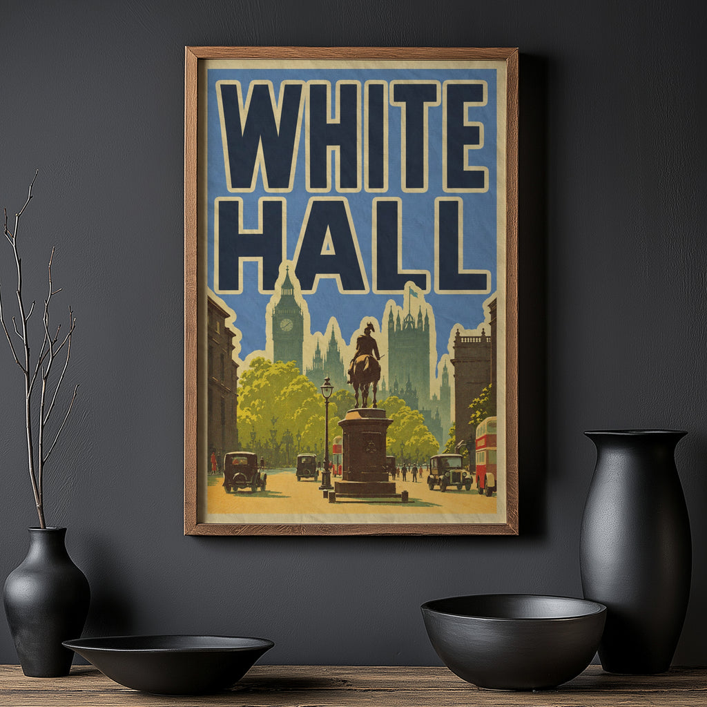 Vintage Whitehall London Poster, Travel Wall Art, City Print