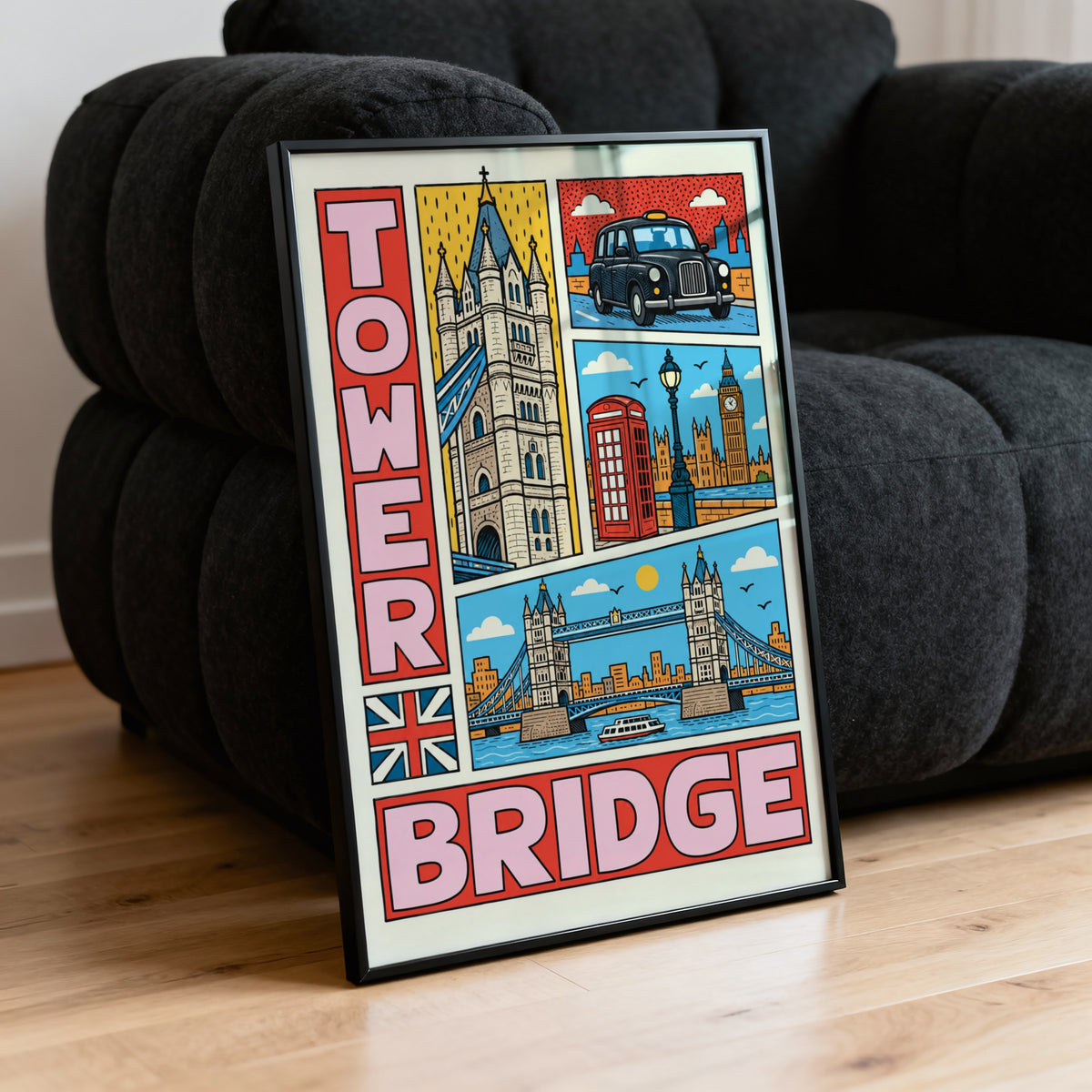 Vintage Tower Bridge London Poster, Colourful Wall Art Print