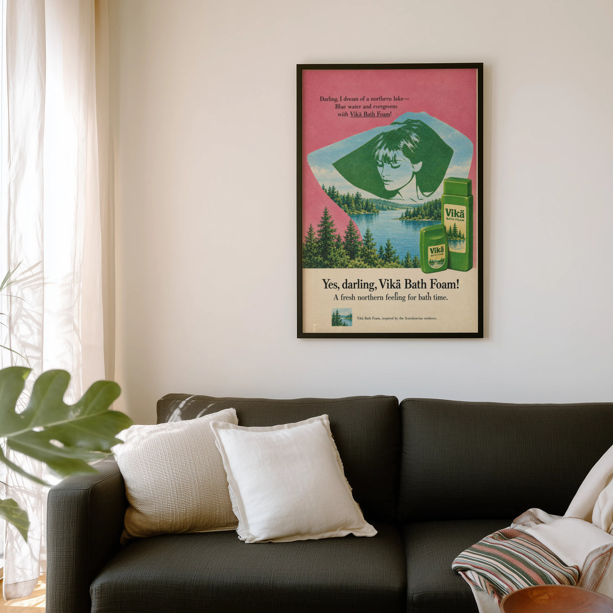 Vintage Bath Foam Poster, Scandinavian Lake Wall Art Print