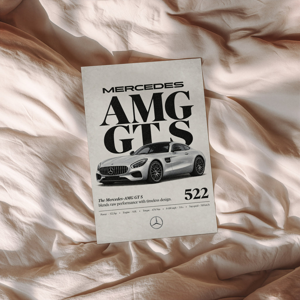 Vintage Mercedes AMG GT S Print, Car Wall Art