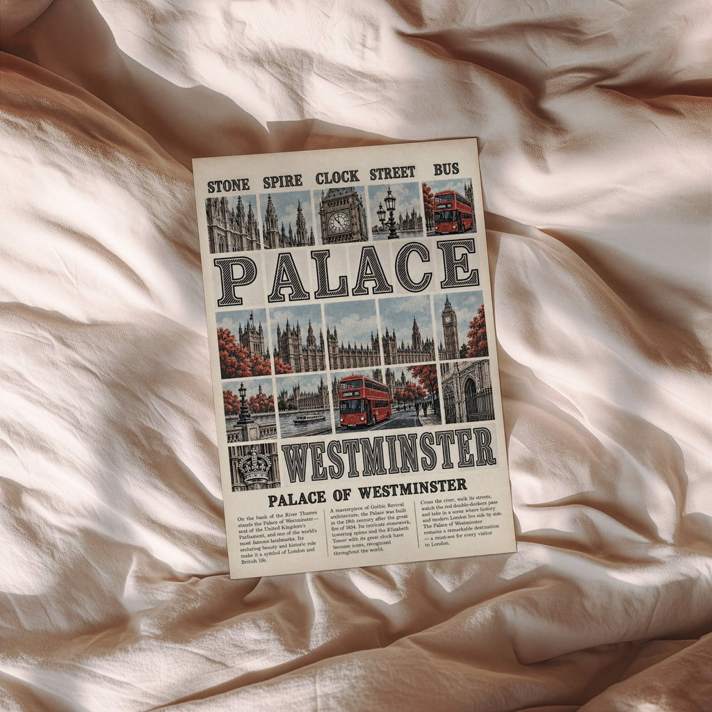 Vintage Palace of Westminster London Poster, Wall Art Print