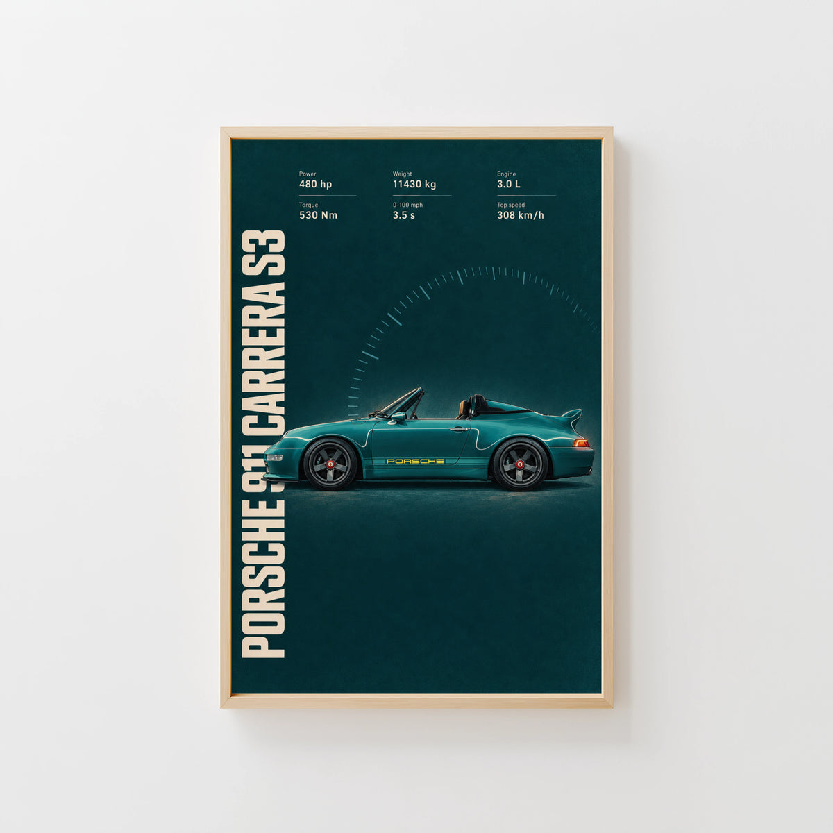 Vintage Porsche 911 Carrera S3 Print, Car Wall Art
