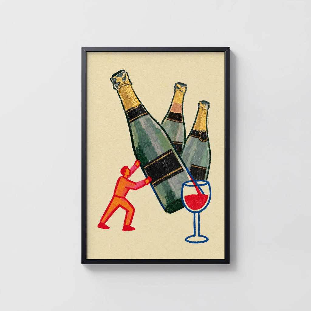 Vintage Champagne Bottles Print Poster, Wine Wall Art