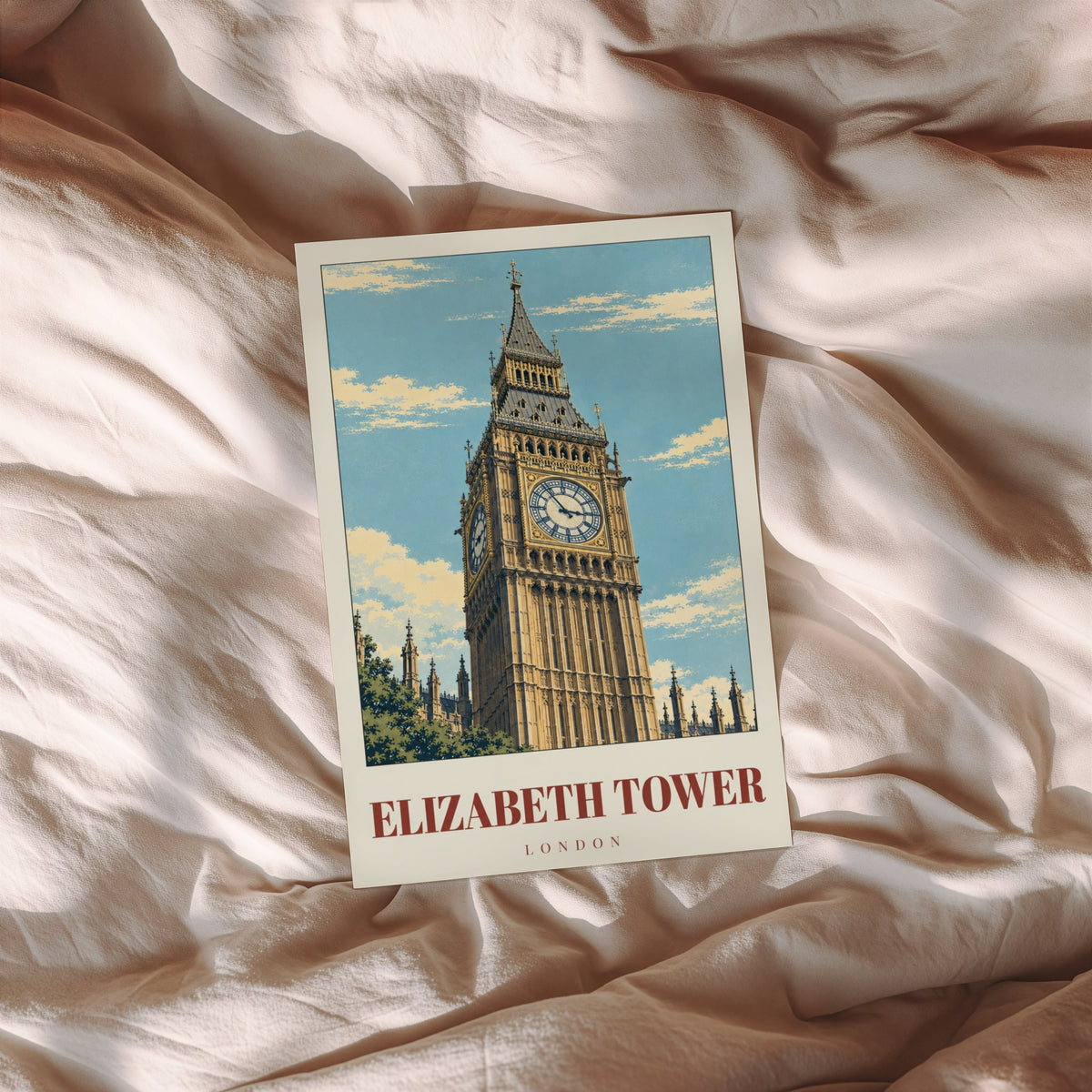 Vintage Elizabeth Tower Poster, London Wall Art Print
