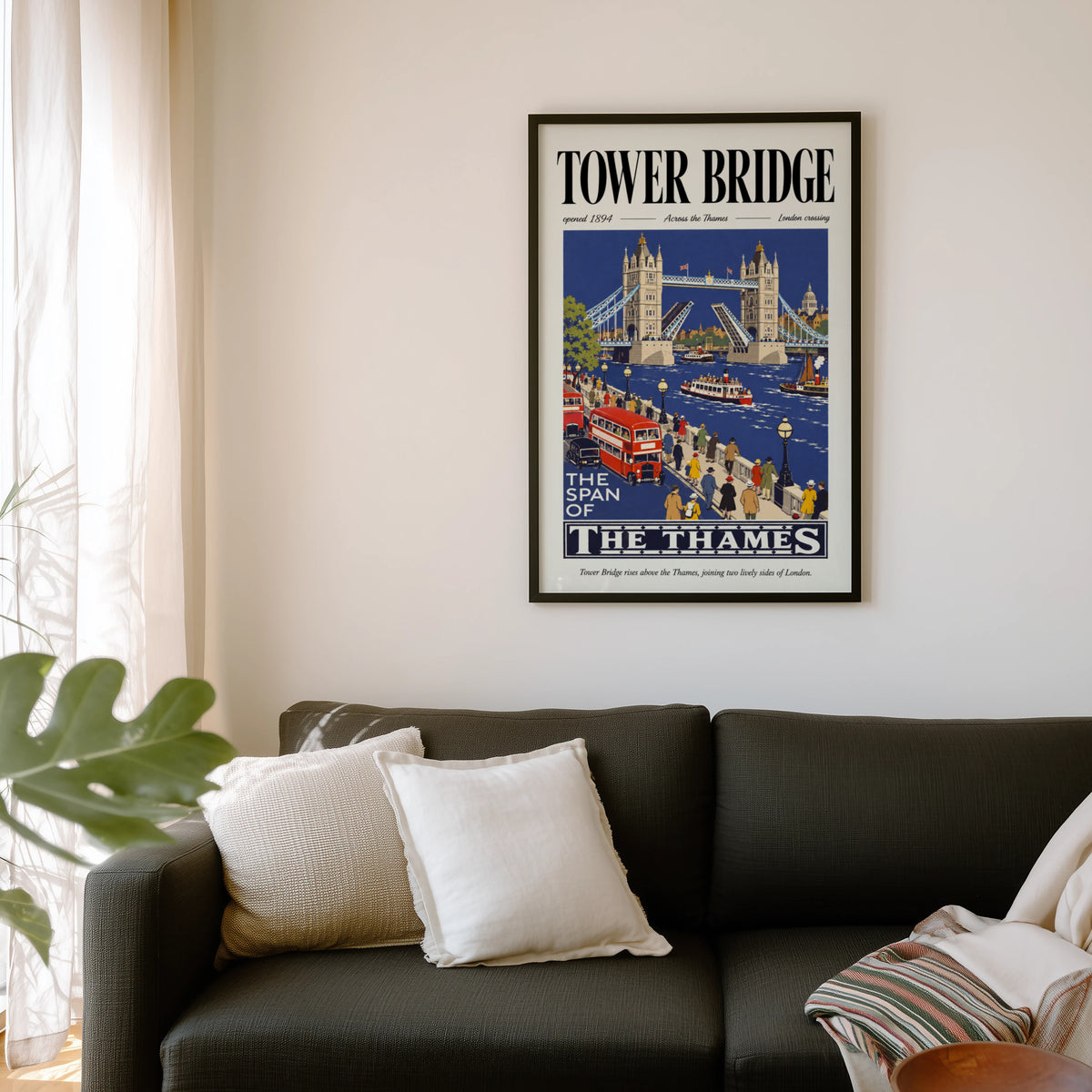 Vintage Tower Bridge Poster, London Wall Art, Thames Print