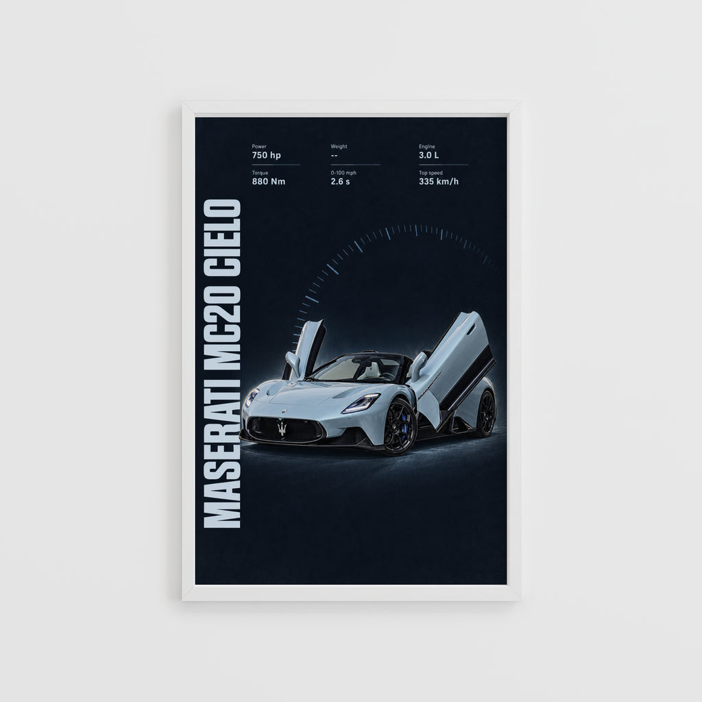Vintage Maserati MC20 Cielo Print, Supercar Art