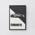 Vintage Ferrari F8 Print, Supercar Wall Art