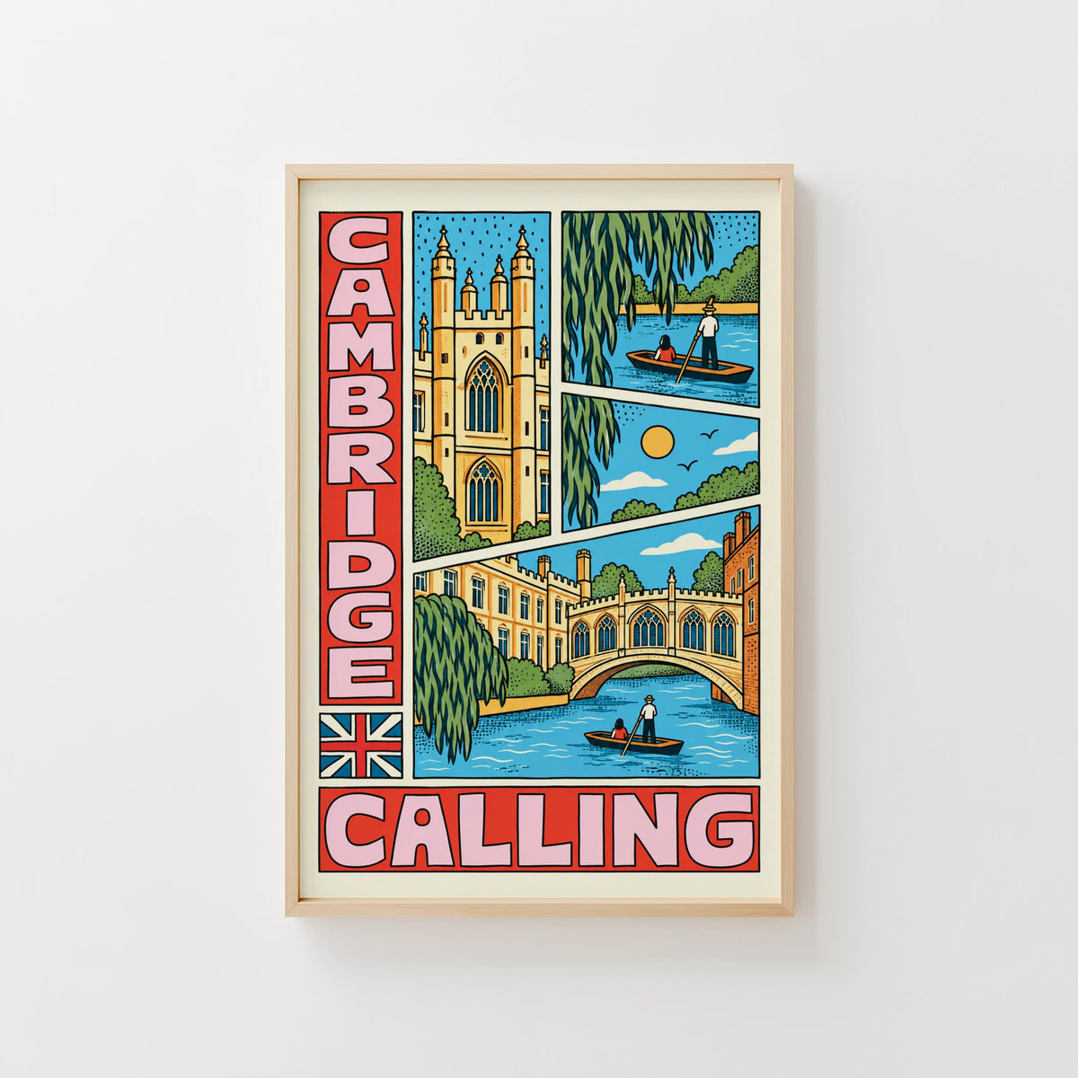 Vintage Cambridge Poster, England Wall Art, Punting Print