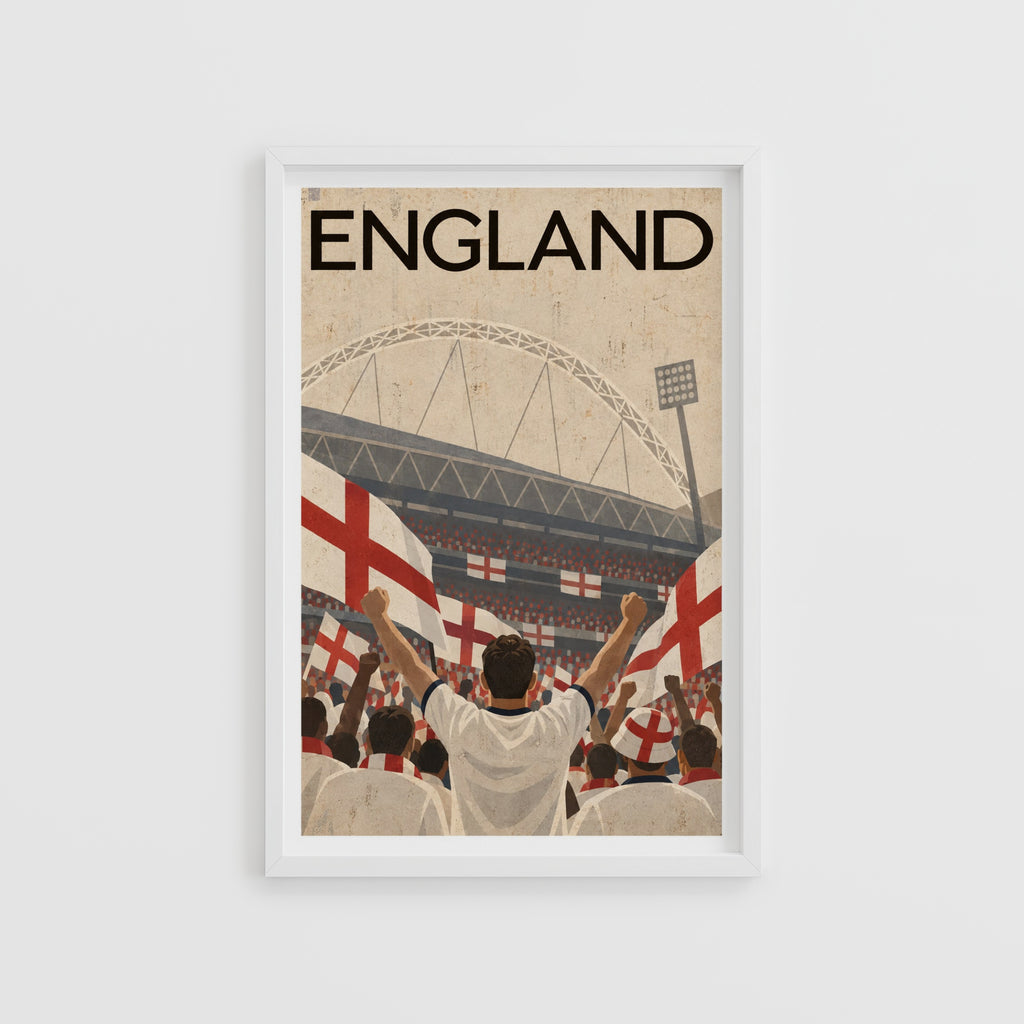 Vintage England Football Poster, Wembley Wall Art, Print