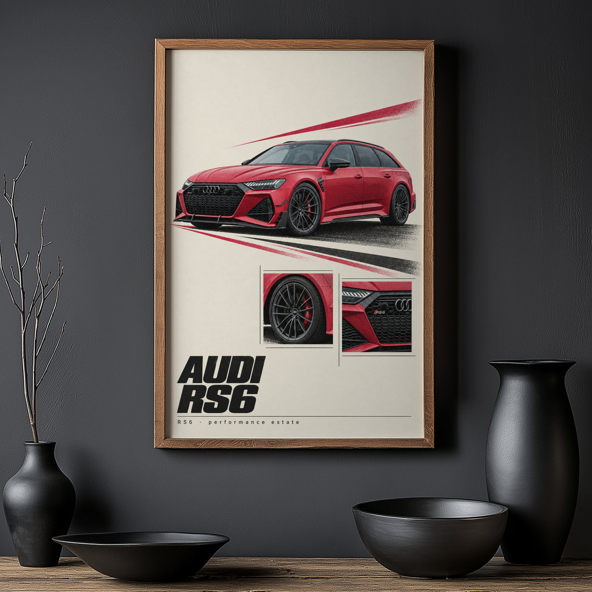 Vintage Audi RS6 Avant Print, Red Estate Car Wall Art
