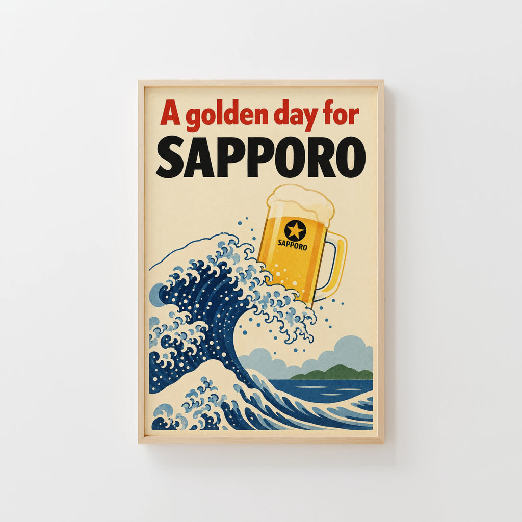Vintage Sapporo Beer Print, Japanese Wave Poster