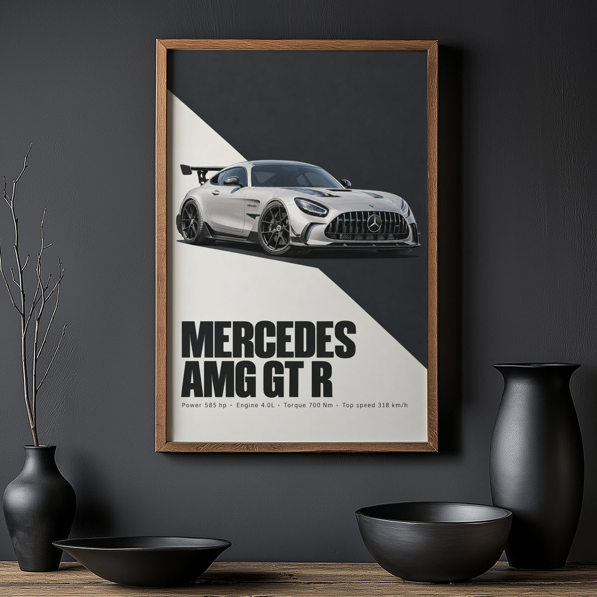 Vintage Mercedes AMG GT R Print, Supercar Wall Art