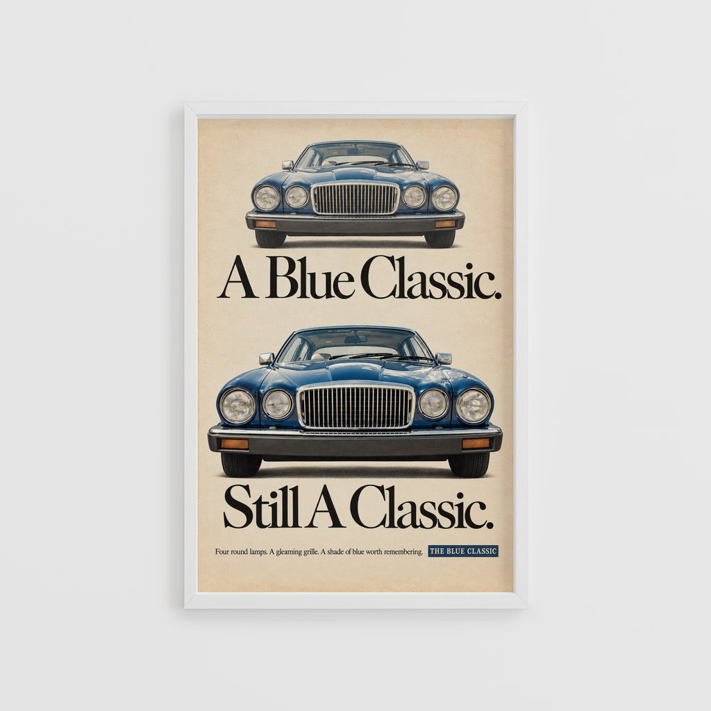 Vintage Blue Classic Car Print, Retro Advert Wall Art