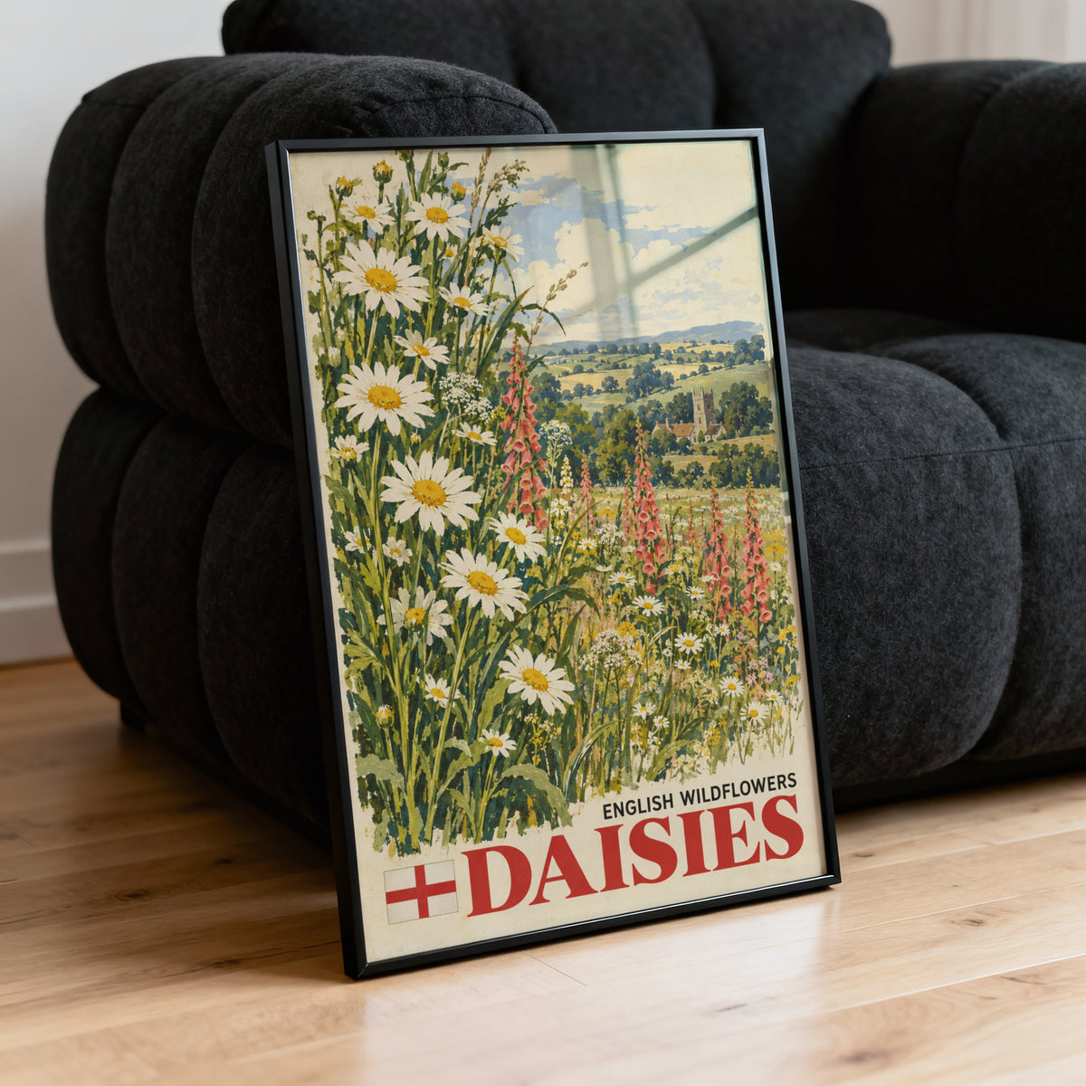 Vintage English Daisies Poster, Wildflower Wall Art Print