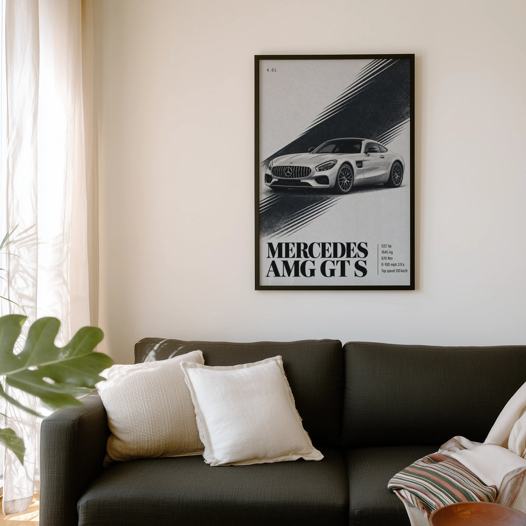 Vintage Mercedes AMG GT S Print, Car Wall Art