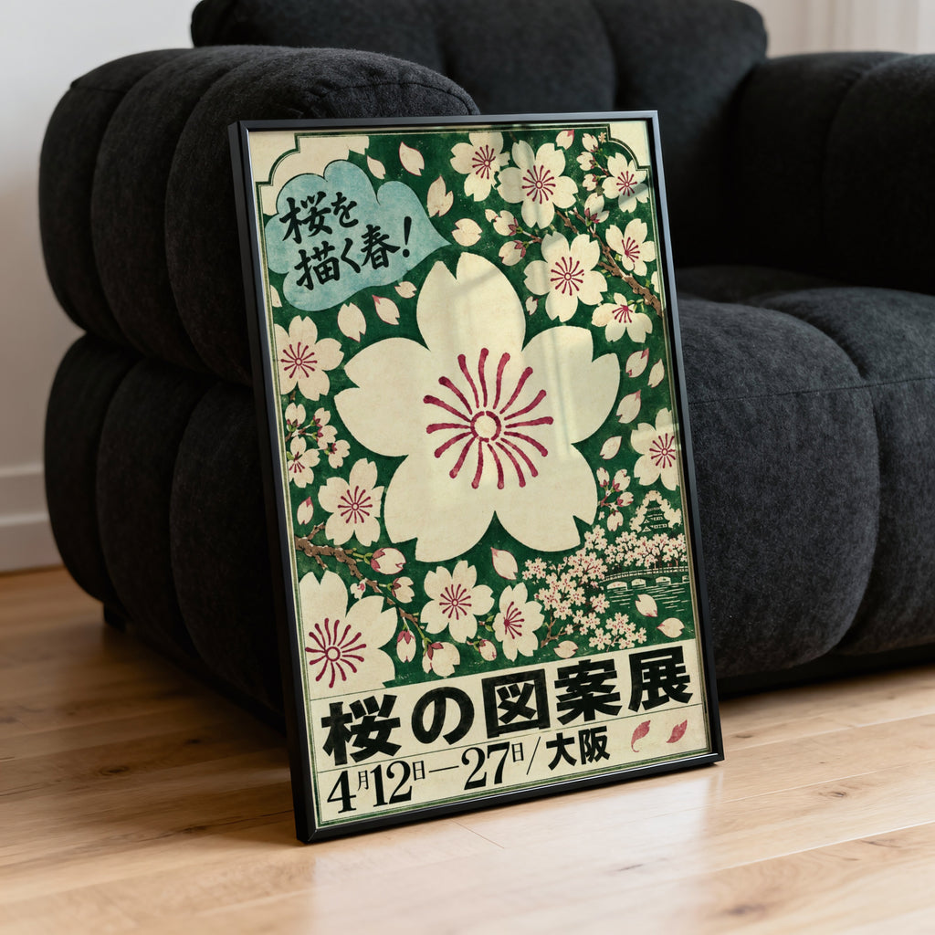 Vintage Japanese Cherry Blossom Print and Poster, Osaka