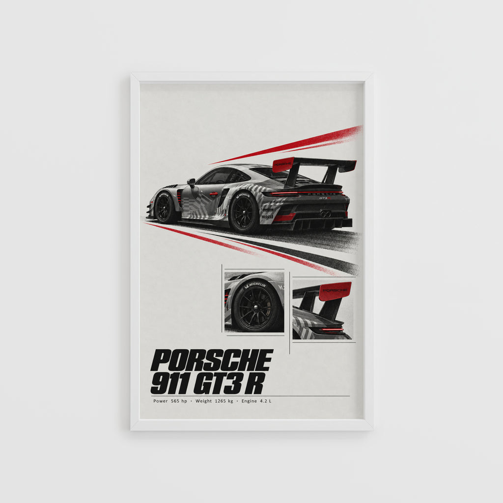 Vintage Porsche 911 GT3 R Print, Racing Car Art