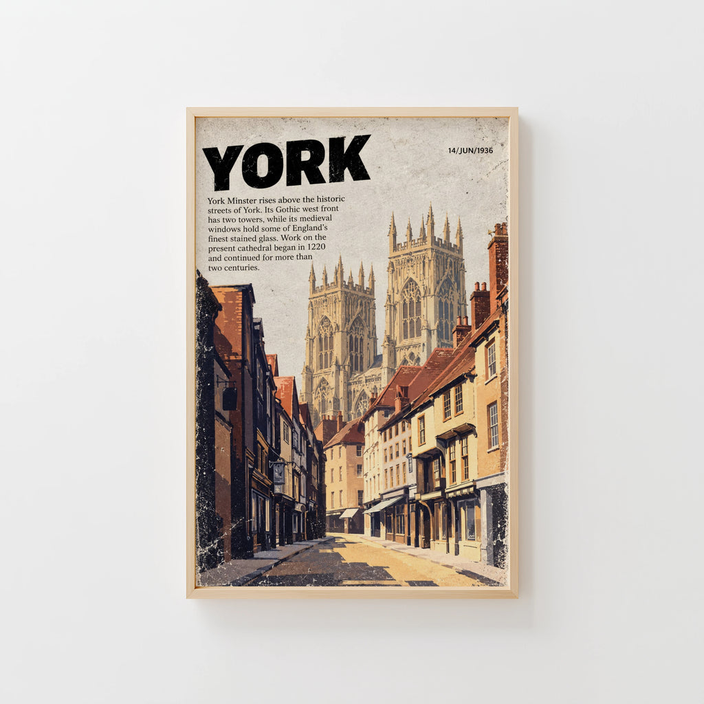 Vintage York Minster Poster, Yorkshire Wall Art