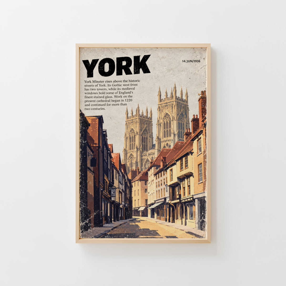 Vintage York Minster Poster, Yorkshire Wall Art