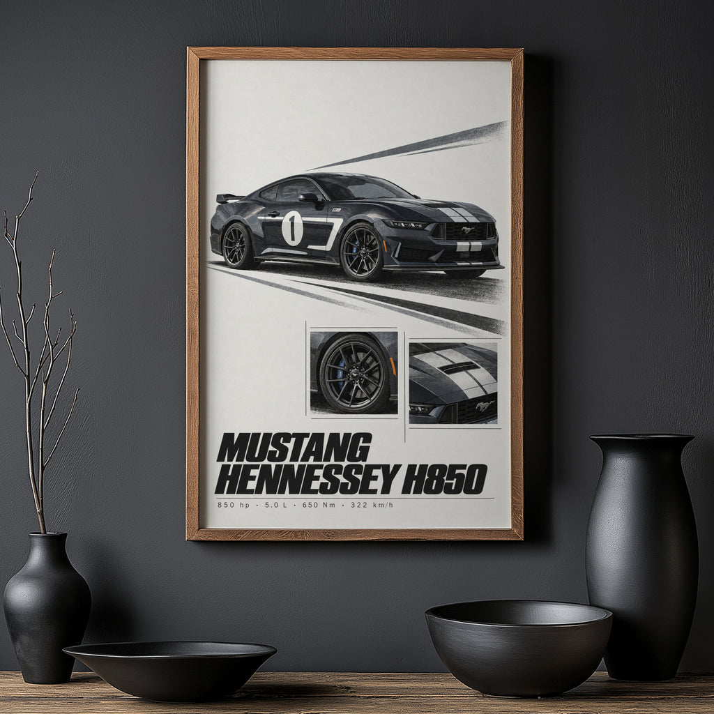 Vintage Mustang Hennessey H850 Print, Car Art