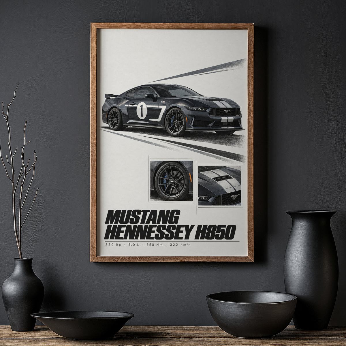 Vintage Mustang Hennessey H850 Print, Car Art