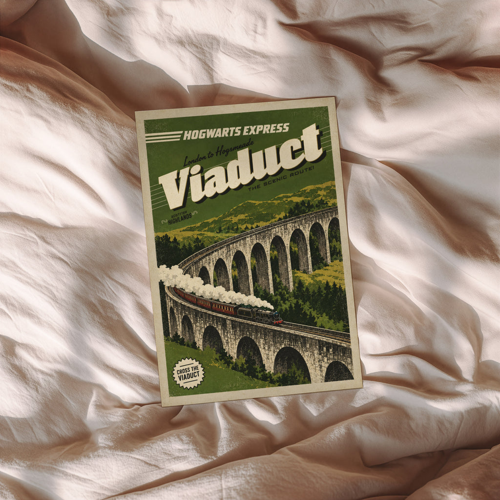 Vintage Viaduct Print Poster, Scottish Highlands Train