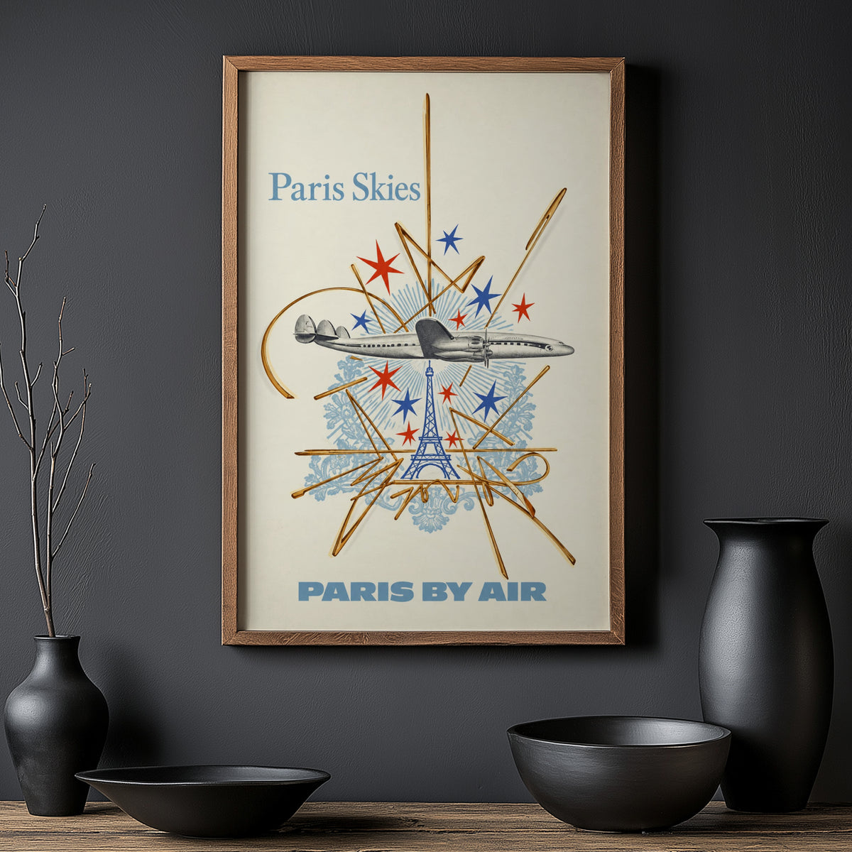 Vintage Paris Poster, Eiffel Tower Wall Art, Travel Print