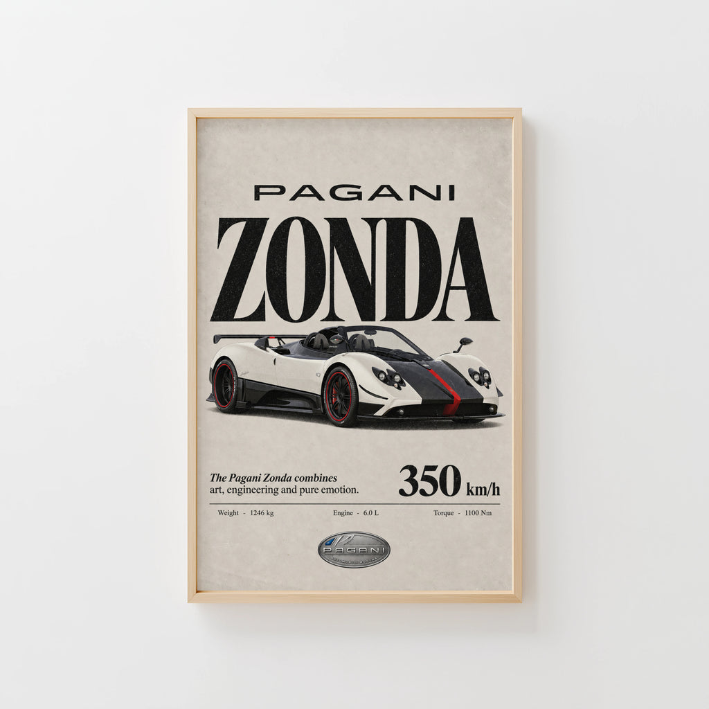 Vintage Pagani Zonda Print, Supercar Wall Art