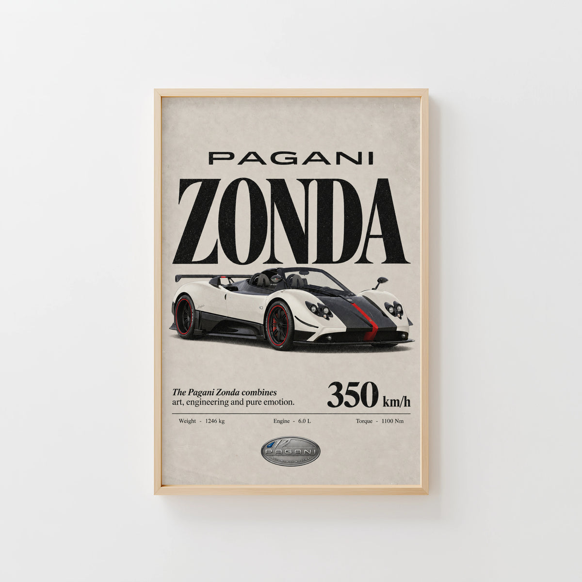 Vintage Pagani Zonda Print, Supercar Wall Art