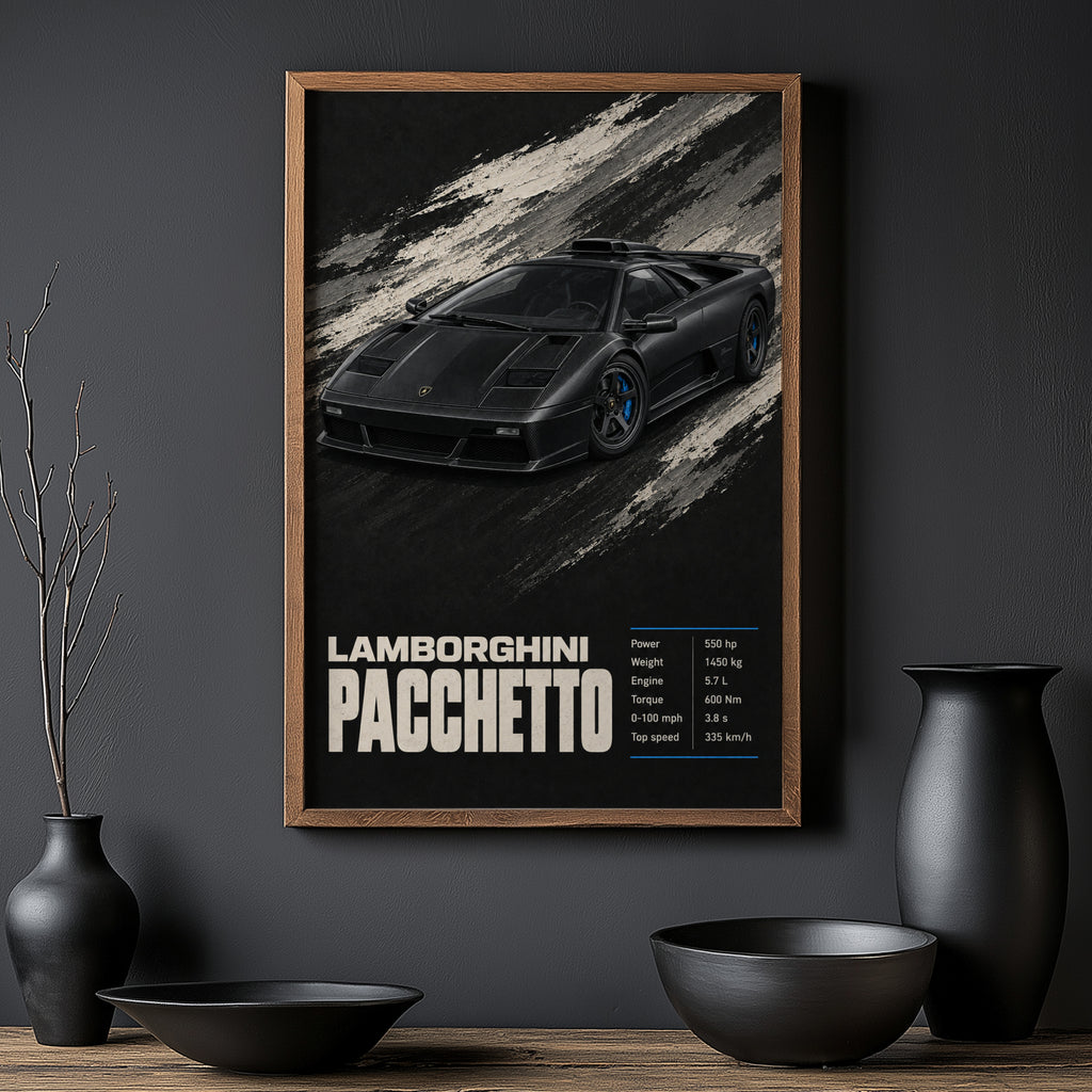 Vintage Lamborghini Pacchetto Print, Supercar Art