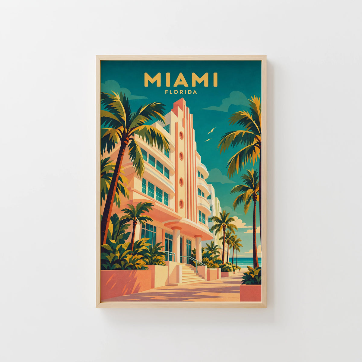 Vintage Miami Florida Poster, Art Deco Wall Art, Print