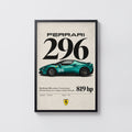 Vintage Ferrari 296 Print, Supercar Wall Art