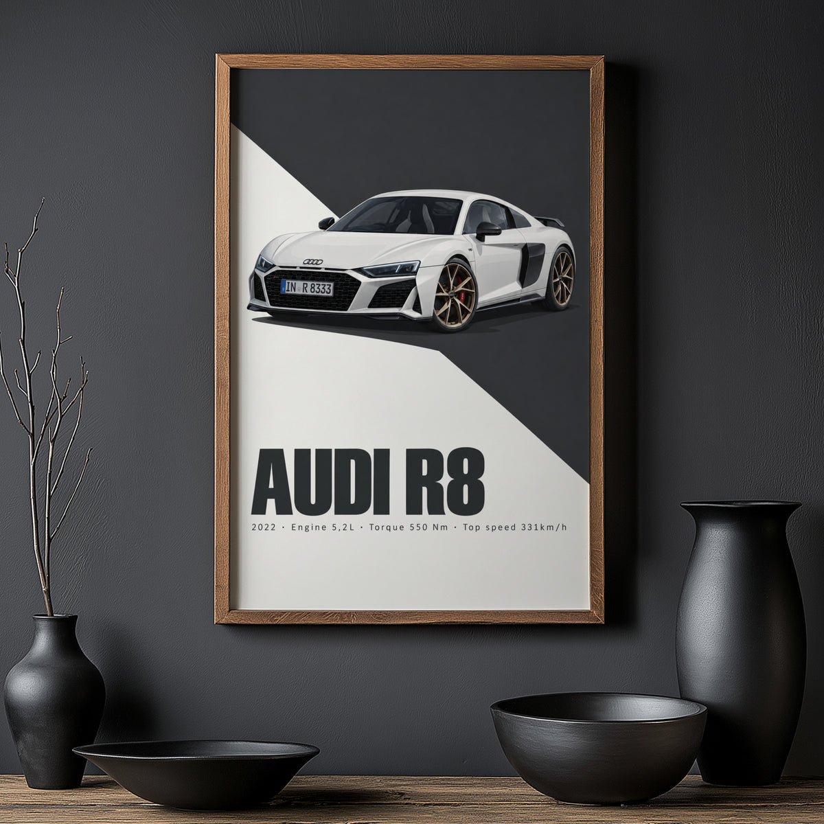 Vintage Audi R8 Print, Car Poster, Supercar Wall Art