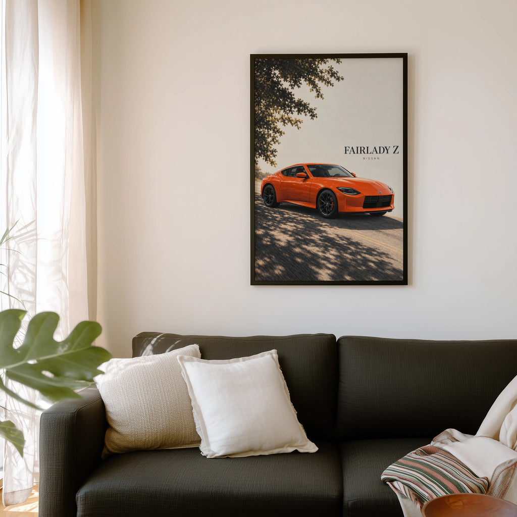 Vintage Nissan Fairlady Z Print, Orange Sports Car