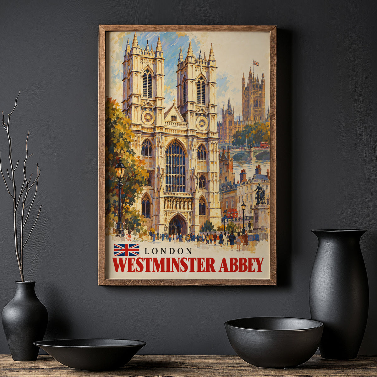 Vintage Westminster Abbey Poster, London Wall Art Print